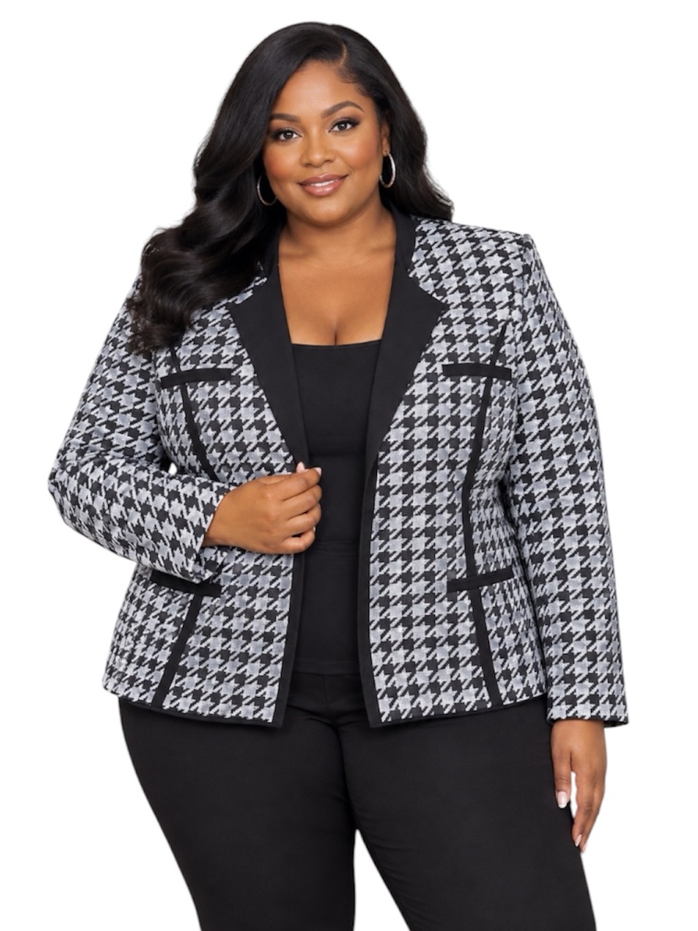 Kasper Plus Size Houndstooth Open-Front Blazer